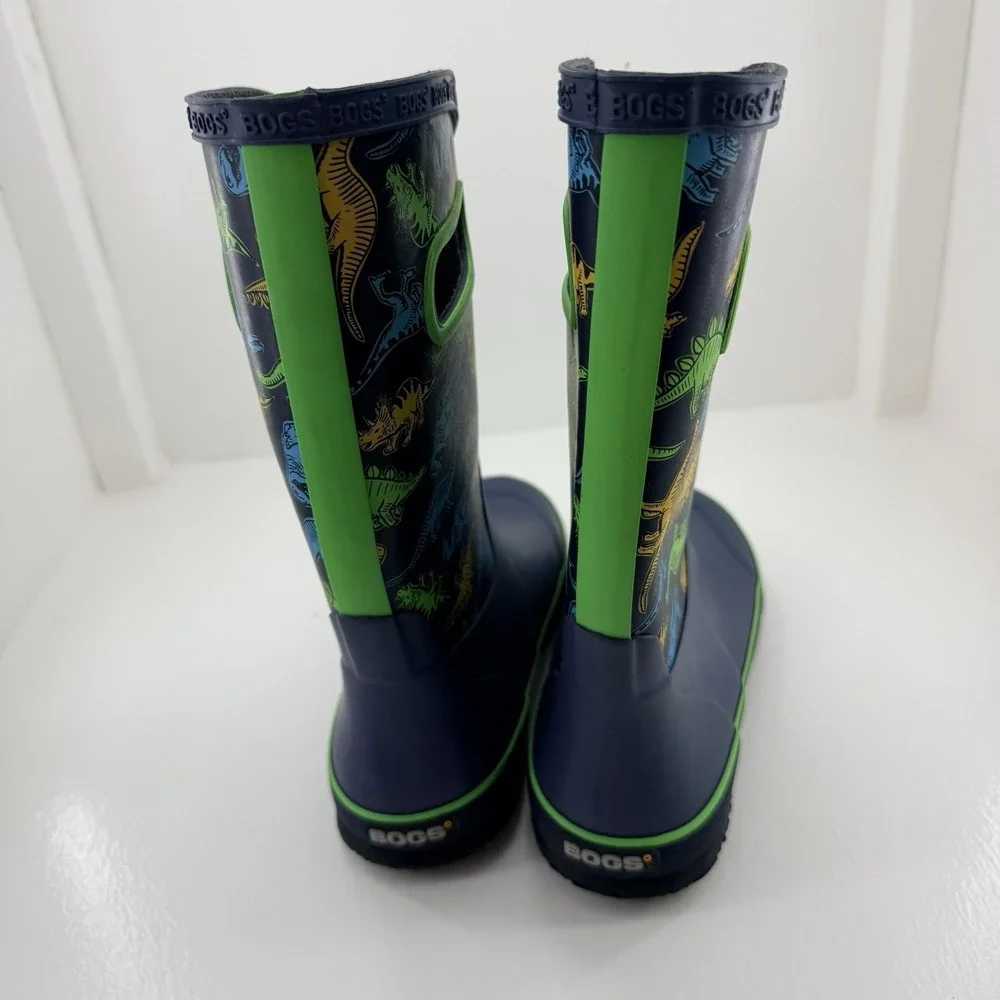 Bogs Supr Dno Dinosaur Waterproof Rain Boots Blue Green Youth Size 5 79080-492